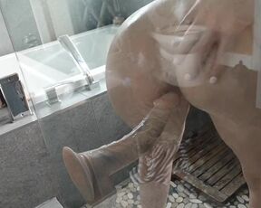 In my Shower Riding a Mounted Dildo Deep in my round Ass.