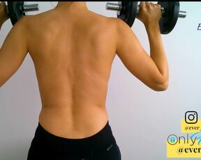 Stunning Fitness Babe Workout Shoulders and Play with back MUSCLES