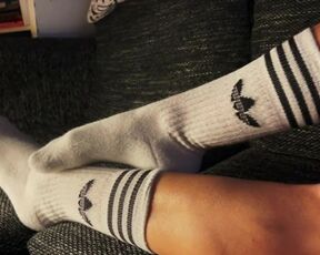 Sexy soles feet fetish girl in white knee socks