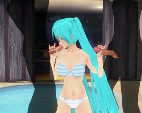 3D HENTAI Miku double blowjob