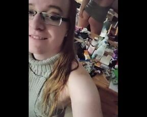 Cute trans girl redhead in sweater a teases and plays