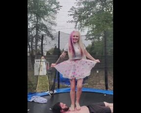 Outside Trampoline Femdom Trample Jumping in Sandals Foot Fetish Butt Drops