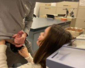 My bosses wife catches my jerking off in the copy room then sucks my cock.