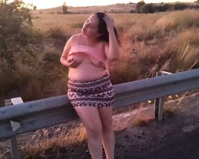 bbw walking outdoorsin way half naked