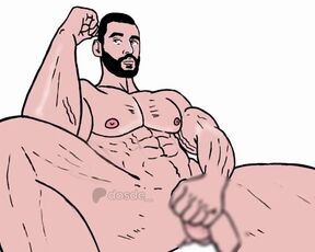 Bearded male muscle growth animation